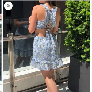 Mable Floral Cottage Core Dress with Cut Outs and Lace up Back Size M